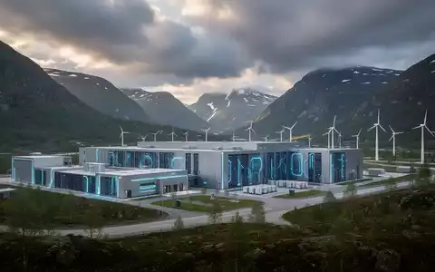 Modernes Rechenzentrum in einer norwegischen Berglandschaft, das den 110-Megawatt-Campus in Namsskogan repräsentiert. - Foto: über boerse-global.de