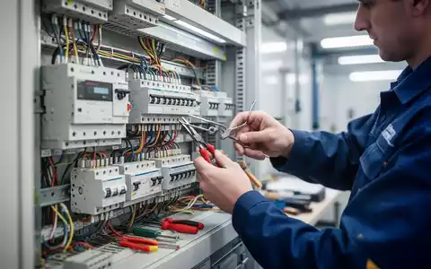 Elektriker bei der Arbeit an einem modernen Schaltschrank in einer professionellen industriellen Umgebung. - Foto: über boerse-global.de
