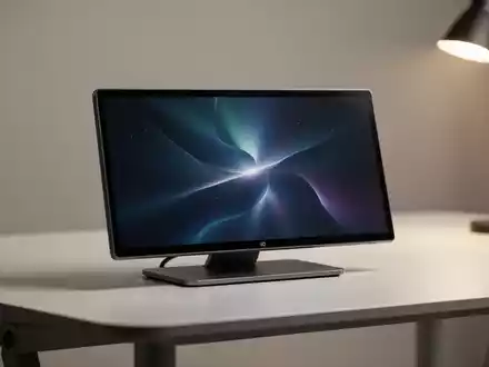 Schlanker, tragbarer OLED-Monitor auf einem modernen Schreibtisch in einer professionellen Büroumgebung. - Foto: über boerse-global.de