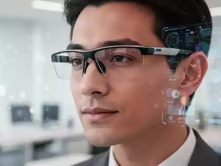 Person mit moderner, eleganter Smart-Brille in einem professionellen Büro. - Foto: über boerse-global.de
