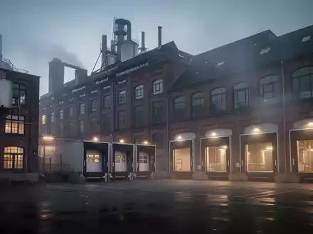 Industrielle Architektur einer traditionellen Brauerei mit Backsteinfassaden in der Abenddämmerung. - Foto: über boerse-global.de