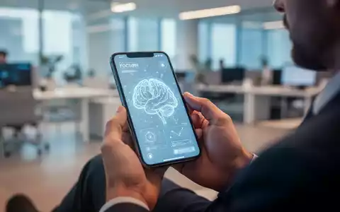 Eine Person hält ein Smartphone in einer hellen Büro-Umgebung, das eine App zur Förderung der kognitiven Fitness symbolisiert. - Foto: über boerse-global.de