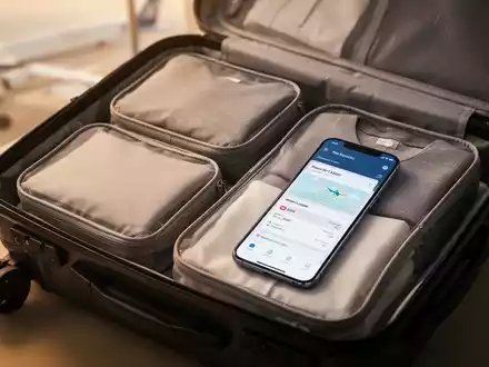 Ein ordentlich gepackter Koffer mit Kleidung und einem Smartphone, das eine digitale Reiseplanungs-App anzeigt. - Foto: über boerse-global.de