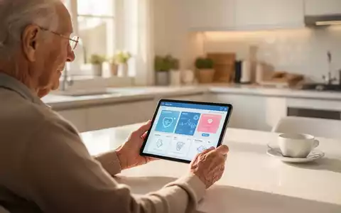 Ein älterer Mensch betrachtet auf einem Tablet eine digitale Gesundheitsanwendung in einer hellen, modernen Umgebung. - Foto: über boerse-global.de