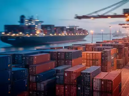 Ein belebter Containerhafen bei Dämmerung, der die globalen Handelsströme und die internationale Logistik symbolisiert. - Foto: über boerse-global.de