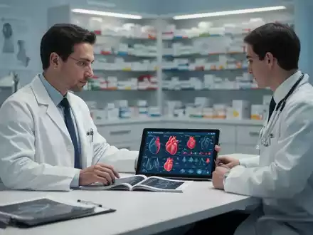 Ein Arzt im Gespräch in einer modernen Praxis, im Hintergrund medizinische Grafiken zur Herz-Kreislauf-Gesundheit. - Foto: über boerse-global.de