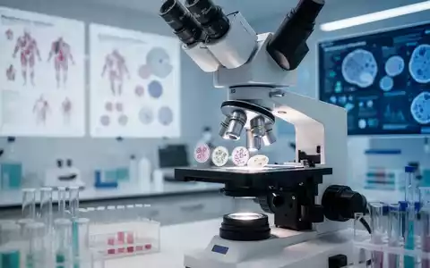 Ein modernes medizinisches Labor mit einem Mikroskop und digitalen Datenvisualisierungen zur Erforschung von Biomarkern. - Foto: über boerse-global.de