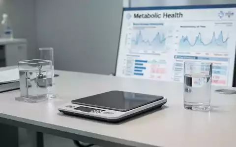 Ein minimalistischer Schreibtisch in einer medizinischen Praxis mit einer digitalen Waage und einem Glas Wasser. - Foto: über boerse-global.de