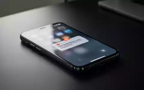 Nahaufnahme eines Smartphones mit digitaler Sicherheitswarnung auf dunklem Hintergrund. - Foto: über boerse-global.de