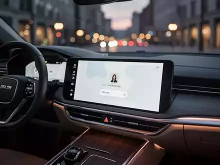 Modernes Auto-Infotainment-Display mit einer Messaging-App-Oberfläche im Fahrzeugarmaturenbrett. - Foto: über boerse-global.de
