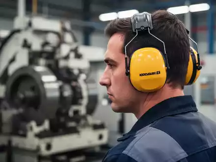 Arbeiter in einer Industrieumgebung mit professionellem Kapselgehörschutz zur Prävention von Lärmschäden. - Foto: über boerse-global.de