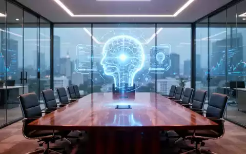 Moderner, gedämpft beleuchteter Firmenkonferenzraum mit leuchtender holografischer KI-Oberfläche über einem eleganten Konferenztisch. - Foto: über boerse-global.de