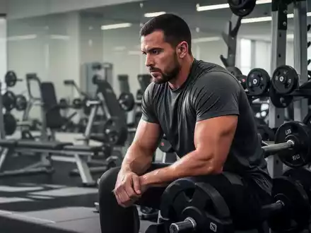 Ein Sportler ruht sich nach dem Krafttraining in einem modernen Fitnessstudio aus. - Foto: über boerse-global.de
