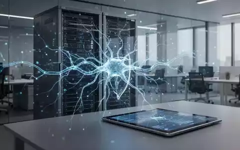 Abstraktes digitales Netzwerk über Servern und einem Tablet, das die integrierte Prüfung von KI und IT-Sicherheit symbolisiert. - Foto: über boerse-global.de