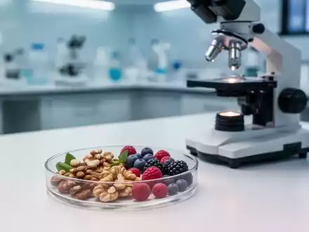 Ein Labor-Setting mit biologischen Lebensmittelproben und wissenschaftlichen Instrumenten zur Erforschung von Ernährung. - Foto: über boerse-global.de