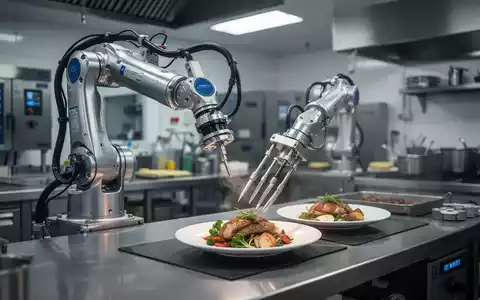 Hochmoderner Roboterarm in einer professionellen Großküche zur automatischen Speisenzubereitung. - Foto: über boerse-global.de