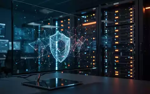 Dunkles Cybersecurity-Einsatzzentrum mit leuchtenden digitalen Netzwerkvisualisierungen und Serverrack-Lichtern im Hintergrund. - Foto: über boerse-global.de