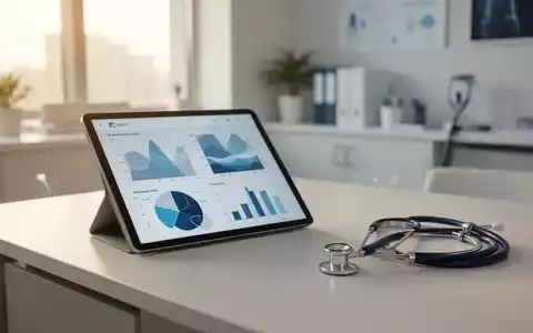 Ein modernes medizinisches Büro mit einem Tablet, das Datenvisualisierungen anzeigt, neben einem Stethoskop. - Foto: über boerse-global.de