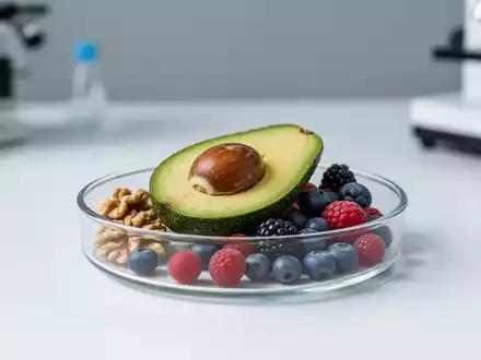 Gesunde Lebensmittel wie Avocados und Nüsse auf einem Labortisch als Symbol für die ketogene Ernährung. - Foto: über boerse-global.de