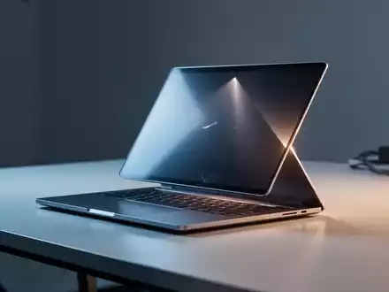Schlankes, modernes Laptop auf einem sauberen, minimalistischen Schreibtisch in einem professionellen Studio. - Foto: über boerse-global.de