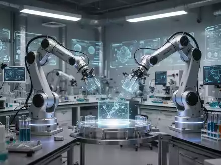 Roboterarme und fortschrittliche KI-Technologie in einem modernen wissenschaftlichen Forschungslabor. - Foto: über boerse-global.de