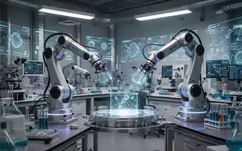 Roboterarme und fortschrittliche KI-Technologie in einem modernen wissenschaftlichen Forschungslabor. - Foto: ĂŒber boerse-global.de