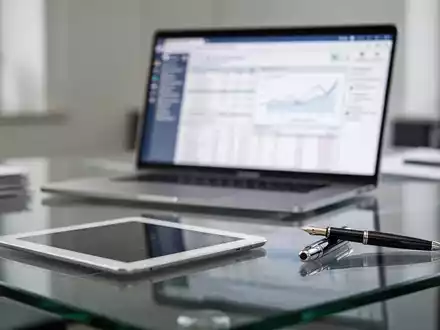 Ein moderner, aufgeräumter Büroarbeitsplatz mit Laptop und digitaler Buchhaltungssoftware zur E-Rechnung. - Foto: über boerse-global.de