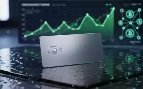 Schlanke Metall-Zahlungskarte auf dunkler Oberfläche mit digitalen Finanzwachstumsdiagrammen im Hintergrund. - Foto: über boerse-global.de