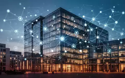 Modernes Glasbürogebäude in Berlin mit digitalen Netzwerkknoten, die deutsche Startup- und Verteidigungsinvestitionen symbolisieren. - Foto: über boerse-global.de