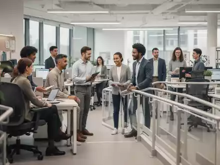 Ein diverses Team arbeitet in einem barrierefreien, modernen Büro- und Handelsumfeld zusammen. - Foto: über boerse-global.de