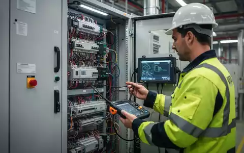 Techniker bei der Wartung einer modernen elektrischen Schaltanlage mit professionellem Prüfwerkzeug. - Foto: über boerse-global.de