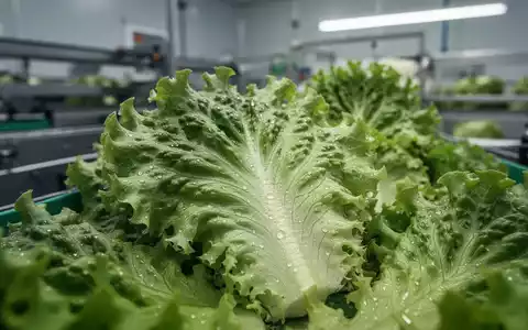 Nahaufnahme von frischem, gewaschenem Eisbergsalat in einer modernen Lebensmittelverarbeitungsanlage. - Foto: über boerse-global.de