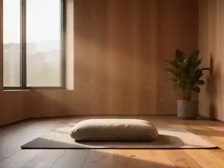 Ein heller, minimalistischer Meditationsraum mit Holzboden und weichem Tageslicht, der eine ruhige Atmosphäre ausstrahlt. - Foto: über boerse-global.de