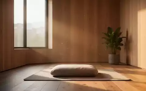 Ein heller, minimalistischer Meditationsraum mit Holzboden und weichem Tageslicht, der eine ruhige AtmosphĂ€re ausstrahlt. - Foto: ĂŒber boerse-global.de