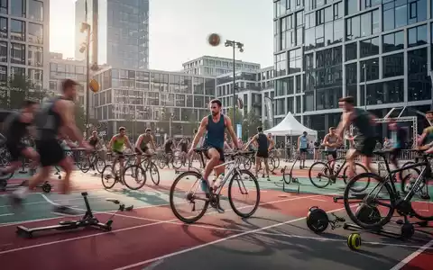 Vielfältige Sportler bei einem urbanen Multisport-Event im Sommer vor moderner Stadtkulisse. - Foto: über boerse-global.de
