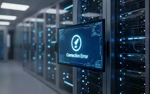 Leuchtender Server-Terminal-Bildschirm mit Verbindungsfehler in einem High-Tech-Rechenzentrum. - Foto: über boerse-global.de