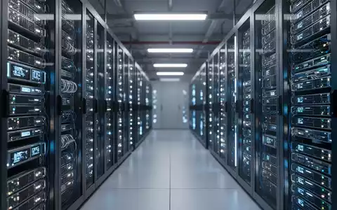 Reihen moderner Server-Racks in einem KI-Rechenzentrum mit blauen Statusleuchten. - Foto: über boerse-global.de
