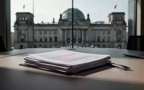 Ein Schreibtisch mit juristischen Dokumenten und einem Stift vor einem unscharfen Behördengebäude. - Foto: über boerse-global.de