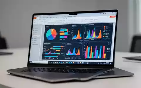 Moderner Laptop-Bildschirm mit professionellen Datenvisualisierungsdiagrammen in einer PowerPoint-Präsentation. - Foto: über boerse-global.de