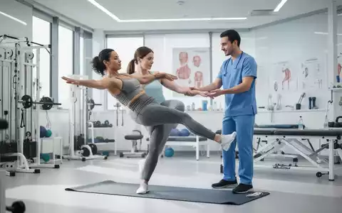 Eine Person führt unter physiotherapeutischer Anleitung eine gelenkschonende Bewegungsübung in einer modernen Praxis aus. - Foto: über boerse-global.de