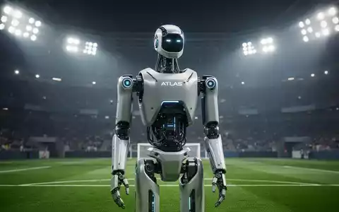 Fortschrittlicher Atlas-Humanoidroboter auf einem Profi-Fußballfeld unter hellen Stadionlichtern. - Foto: über boerse-global.de