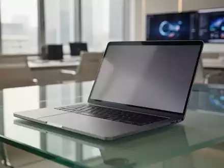 Ein modernes MacBook Pro auf einem minimalistischen Schreibtisch in einem professionellen Büro. - Foto: über boerse-global.de