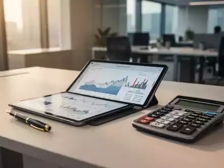 Ein moderner Schreibtisch mit Taschenrechner und Tablet zur Finanzplanung in einem hellen Büro. - Foto: über boerse-global.de