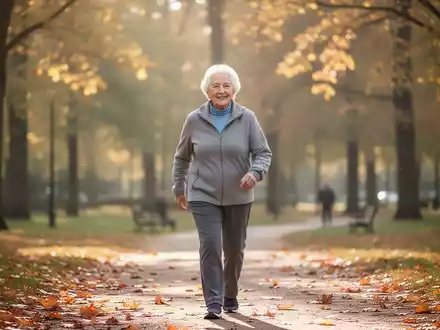 Eine ältere Person beim Spaziergang in einem sonnendurchfluteten Park, symbolisch für einen gesunden Lebensstil. - Foto: über boerse-global.de