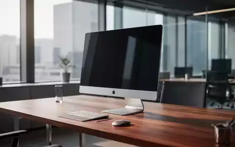 Schlanker silberner Desktop-Computer auf modernem Nussholz-Schreibtisch, hochwertige professionelle Hardware. - Foto: über boerse-global.de