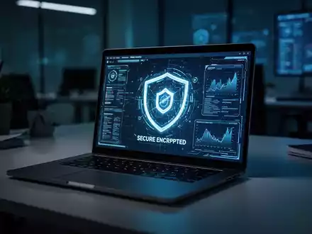 Laptop-Bildschirm mit digitalen Sicherheitsdaten in einem gedimmten, professionellen Büro. - Foto: über boerse-global.de