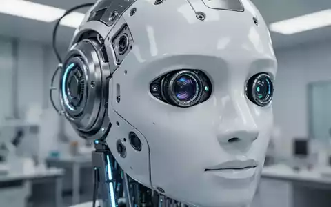 Nahaufnahme des Kameramoduls eines humanoiden Hightech-Roboterauges in einem Forschungslabor. - Foto: über boerse-global.de