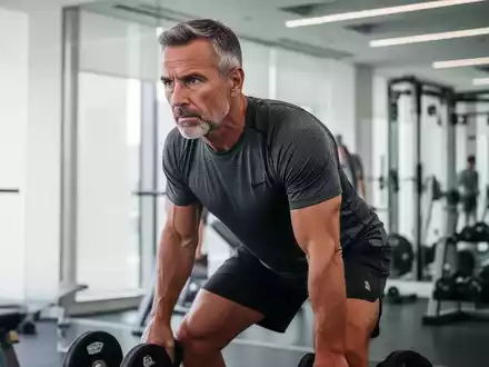 Ein sportlicher Mann über 40 trainiert fokussiert in einem modernen Fitnessstudio. - Foto: über boerse-global.de