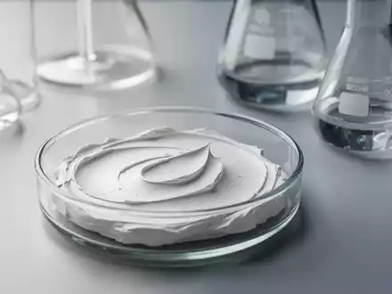 Nahaufnahme einer weißen Tonerde-Maske in einer Laborschale neben wissenschaftlichen Geräten zur Hautforschung. - Foto: über boerse-global.de