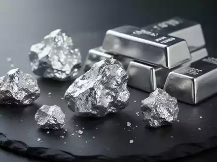 Glänzende Silberbarren und Silbererz auf dunklem Hintergrund zur Symbolisierung der Quartalszahlen des Silber-ETF. - Foto: über boerse-global.de